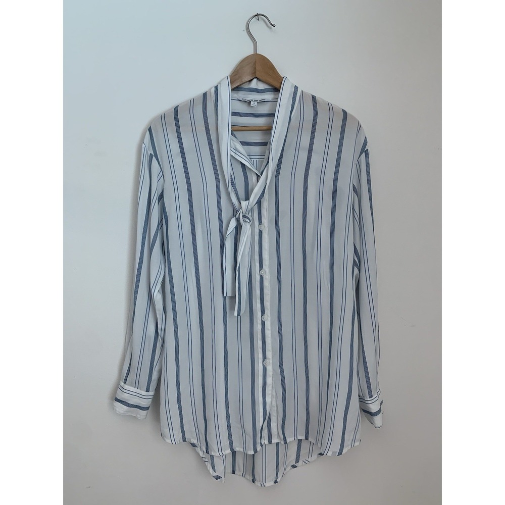 Elizabeth & James Button Up Women Sz S Tie‎ Neck Striped Long Sleeve Office Work